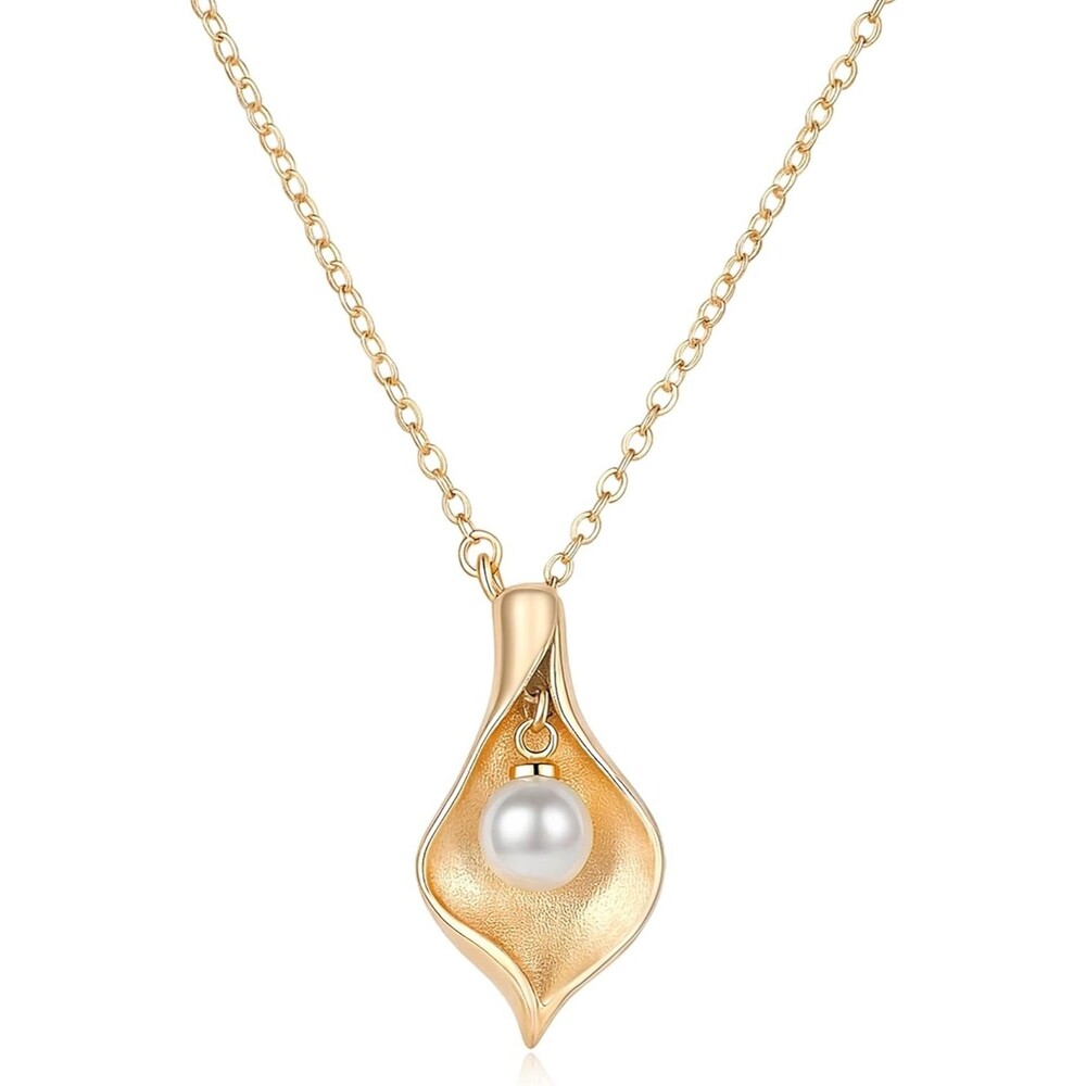 Freshwater Pearl Calla Lily Pendant Necklace Gold Plated 925 Silver for Women
